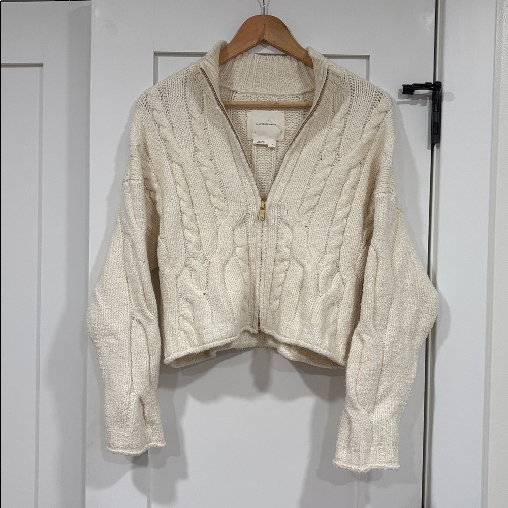 Anthropologie Knitted Cable Knit Zip Up Sweater